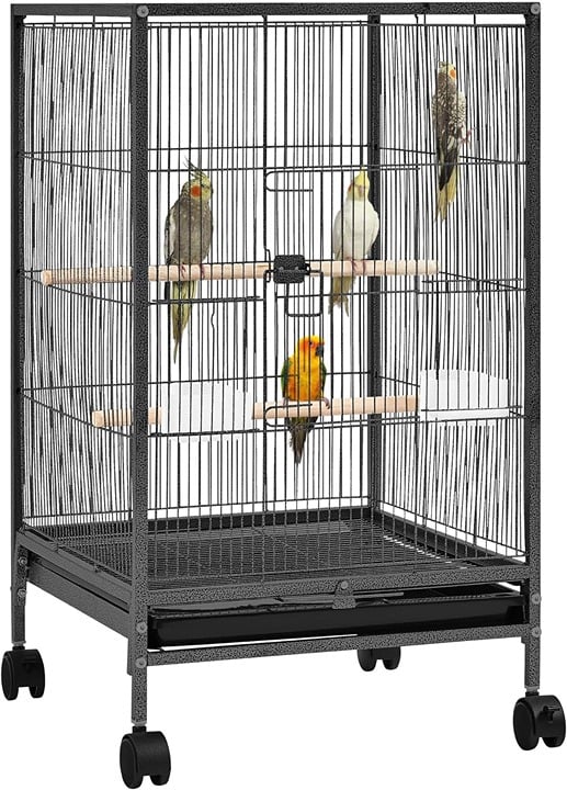 Bird Cage Wrought Iron w/Play Open Top and Rolling Stand 35 inch AozisLsaC