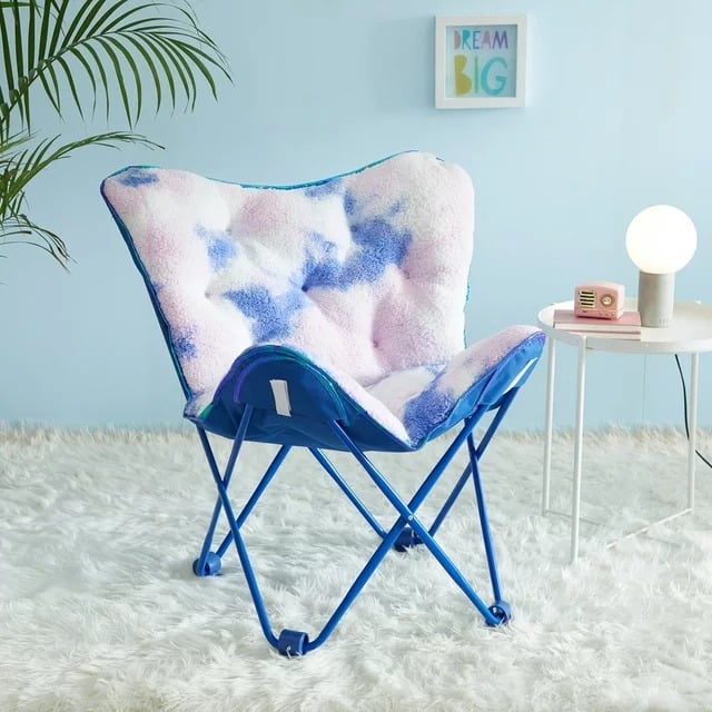 Super Soft Teddy Sherpa Printed Folding Butterfly Chair With Holographic Trim, fl9LC4R6i