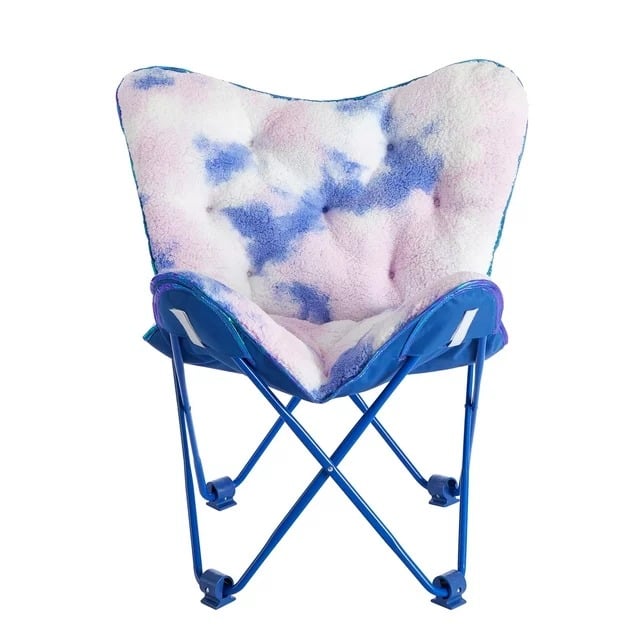 Super Soft Teddy Sherpa Printed Folding Butterfly Chair With Holographic Trim, fl9LC4R6i