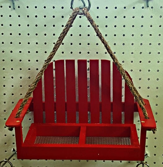 Wooden Hanging Red Bird Feeder Bench Swing Seat Seed Garden Handcrafted USA 5z8RttbJ9