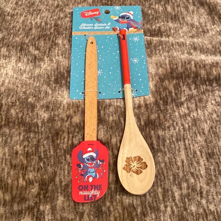 Disney Lilo & Stitch Christmas Holiday Winter Silicon Spatula & Wooden Spoon Set G7XJCbdDT