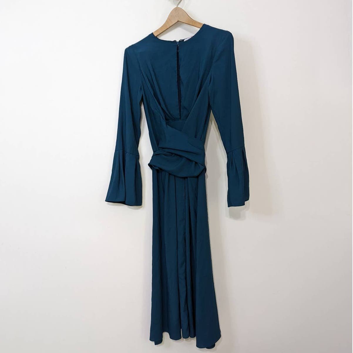 Tome Teal Keyhole Tie-Waist Bell Sleeve Dress Size 2 Wo
