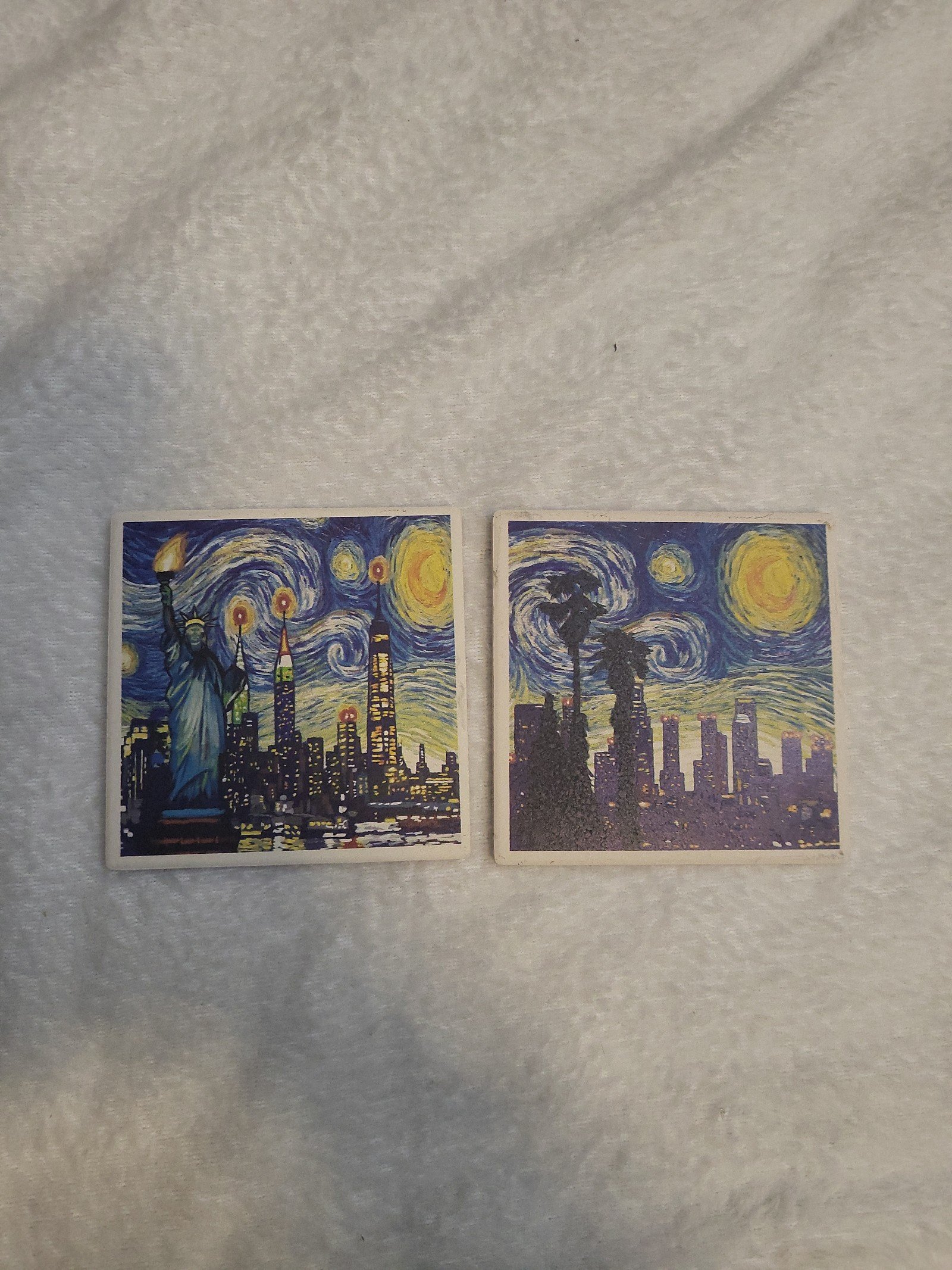 New York City and Los Angeles Starry Night Van Gogh Ceramic Coasters BVDddws31