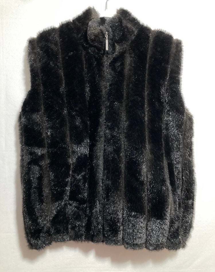 Vintage Duffel Outdoor Fur Vest Solid Black Outerwear C