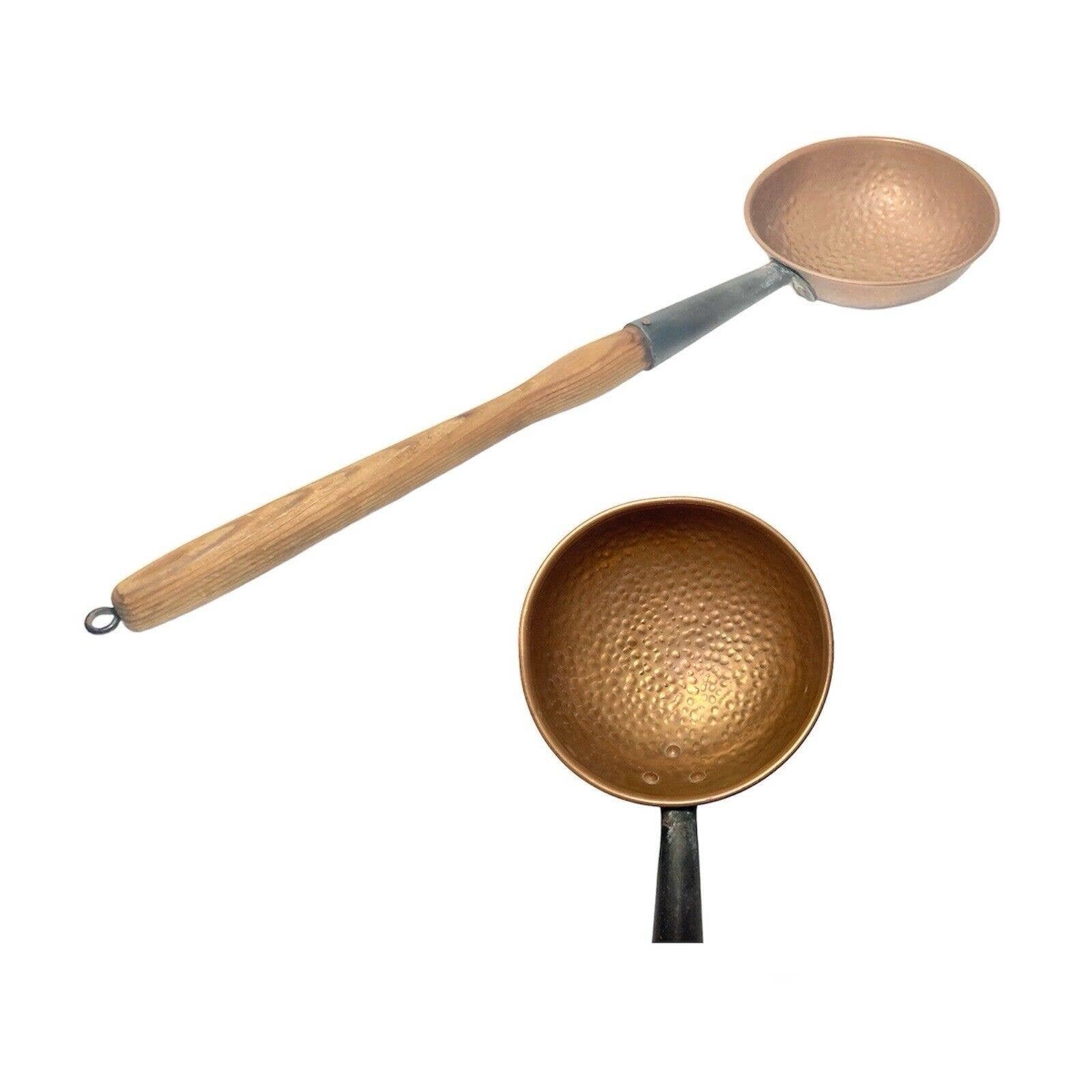 Mid-century 1950-60s Large Solid Hammered Copper Pot Ladle w/Wooden Handle 20.5” 6yWdO8xG9