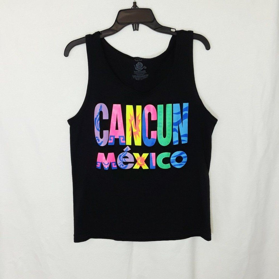 Neon 80s Vibe Cancun Mexico Black Tank Top M AwrwFnd3c