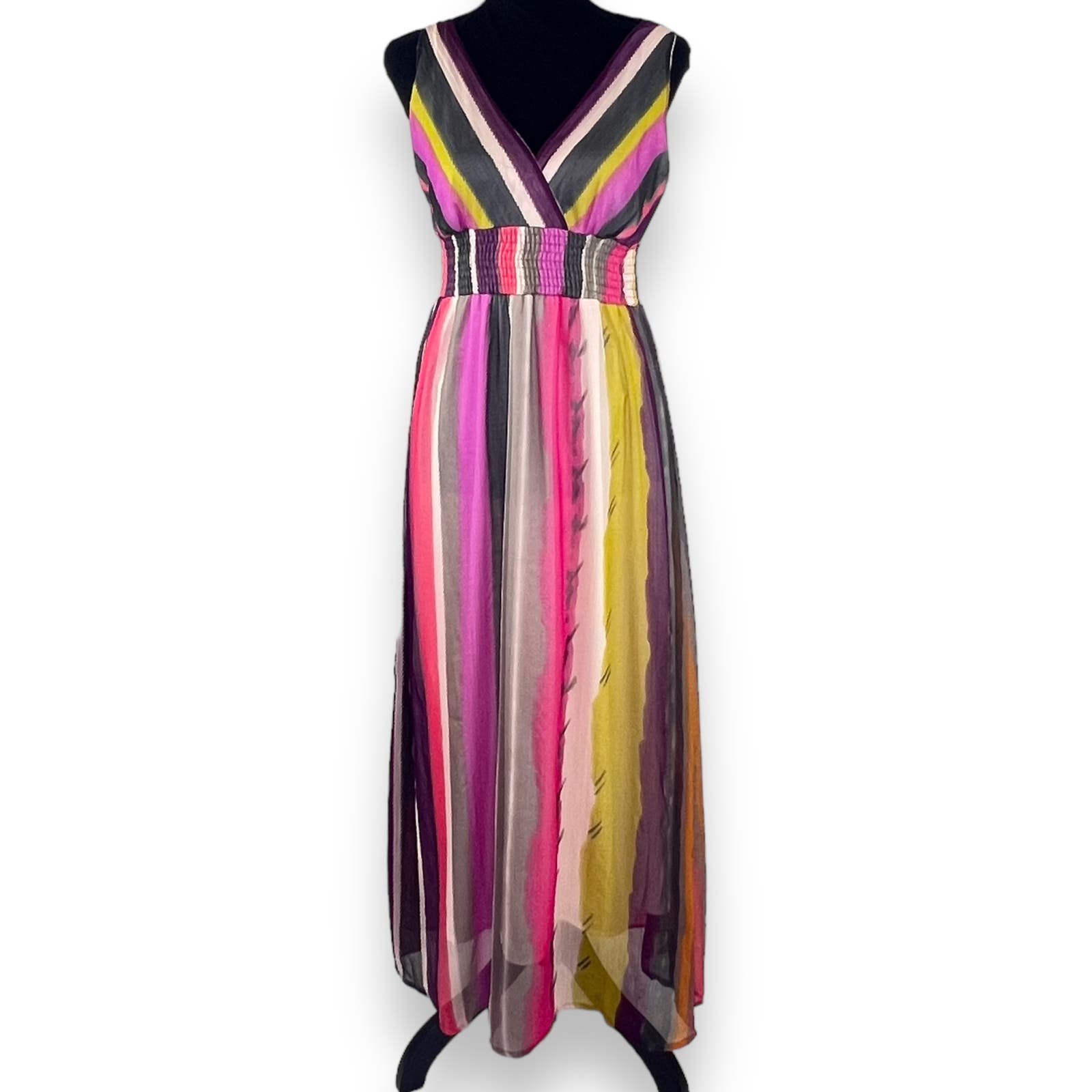 Chaudry KC Midi Sleeveless Dress Multicolored V Neck Sm