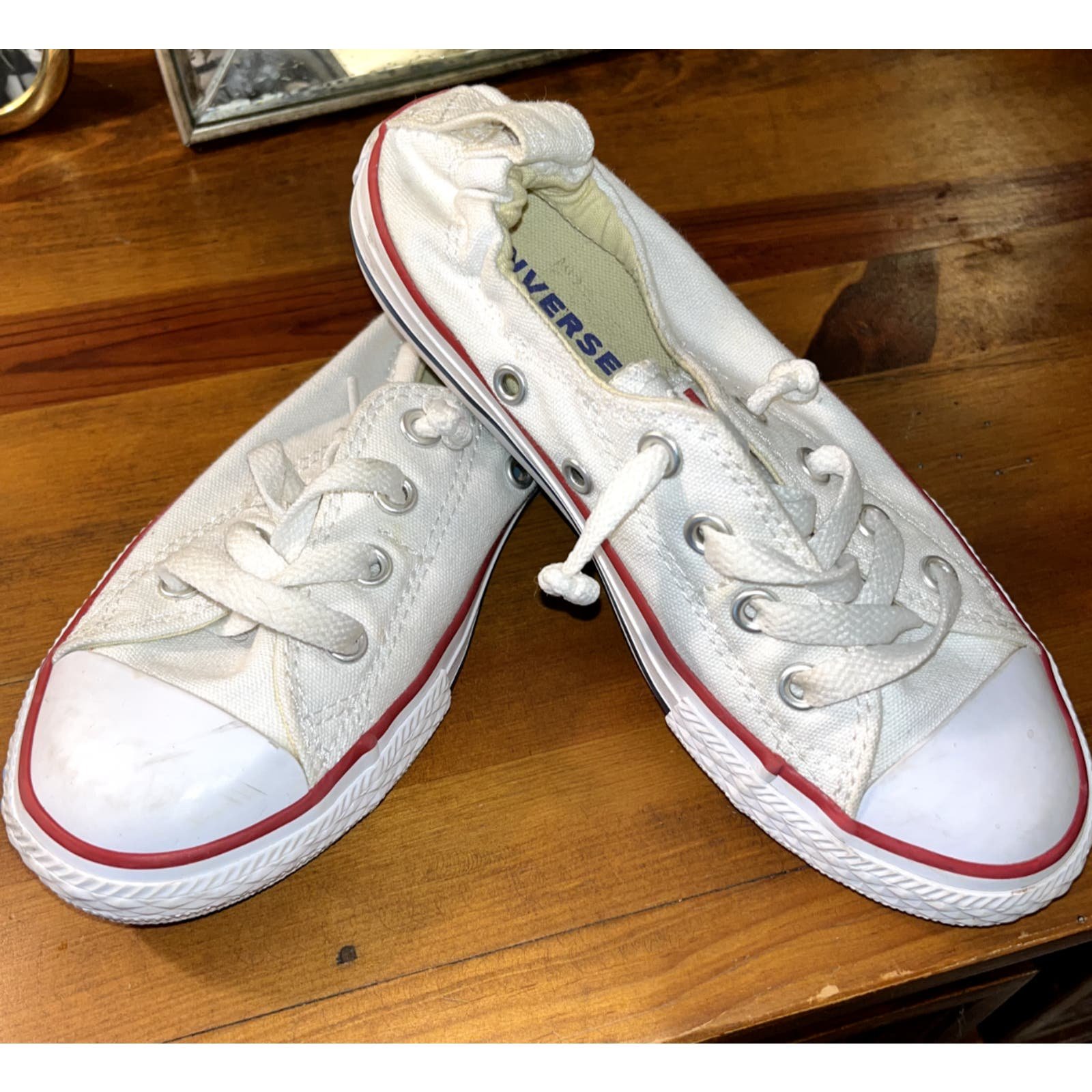 CONVERSE ALL STAR White Low Top Kids Youth Sneakers Size 1 Elastic Heel DSSrRhQBo