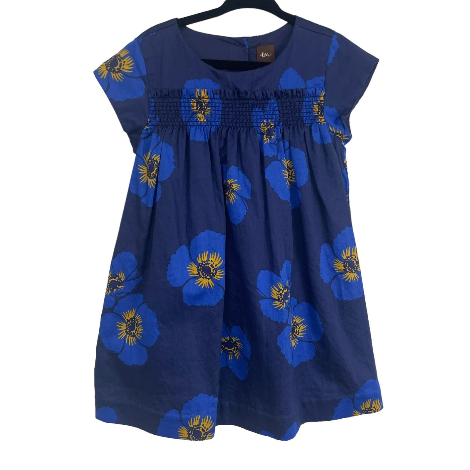 Tea Collection Chambray Floral Dress Blue Yellow Girl´s 3T 4cAJDejrq
