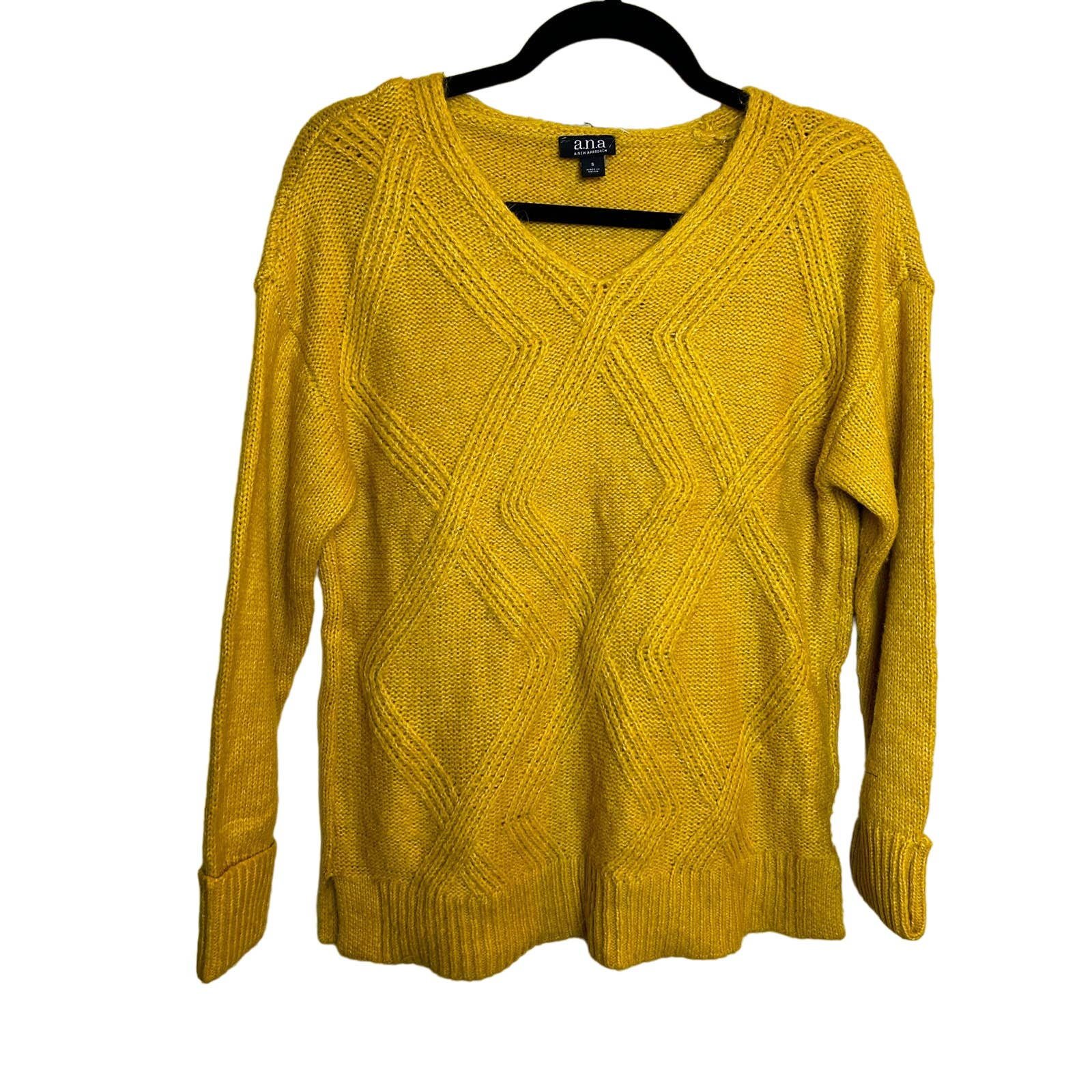 ANA Womens Yellow Mustard Sweater Size Small Knit Cotta