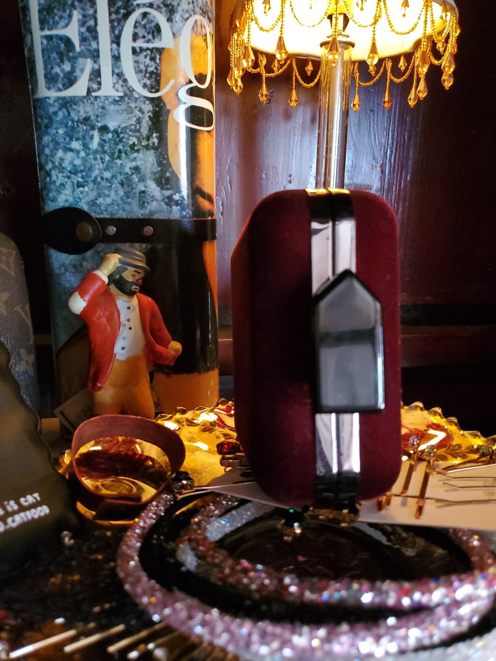 Vintage Deep Red Wine Cranberry Velvet Jewelry Box Purse eRcGT9BjG