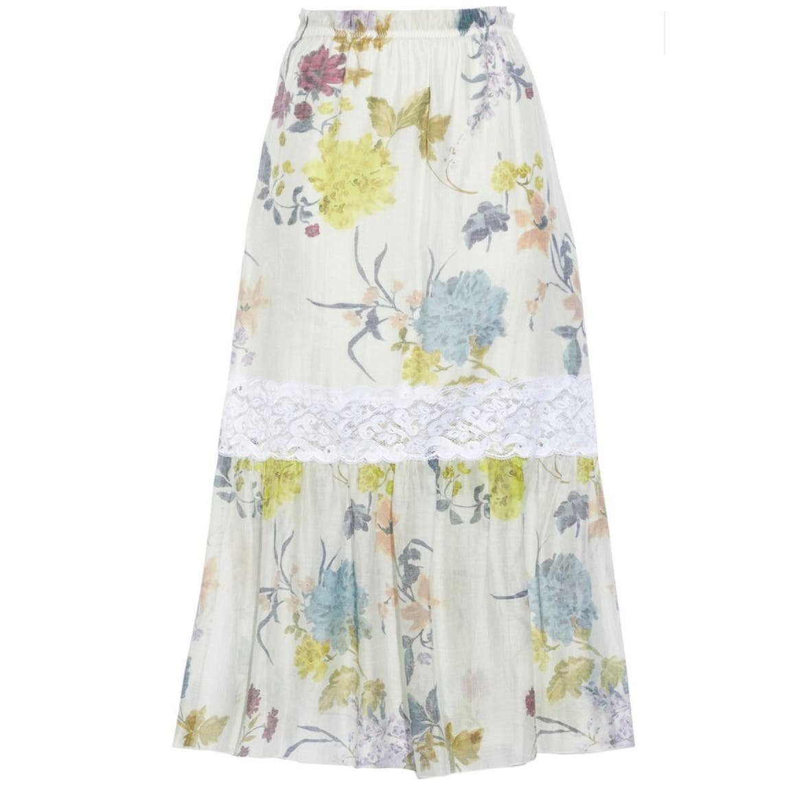 SEE BY CHLOÉ Lace Trimmed Flora Voile Midi Skirt Size 2