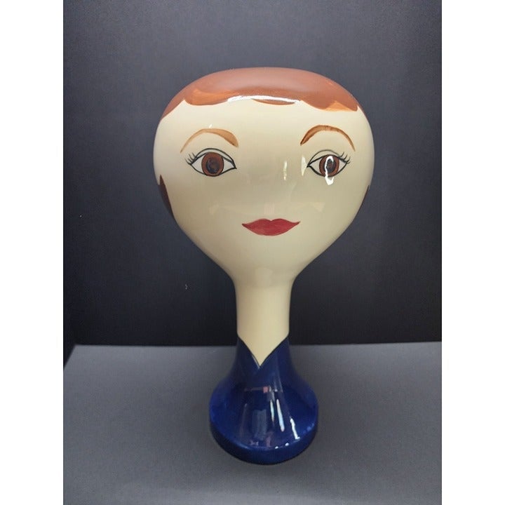 Hiatt House Hand Painted Ceramic Wig Hat Stand Mannequin Rhoda Brown Made in USA A44bknQf6