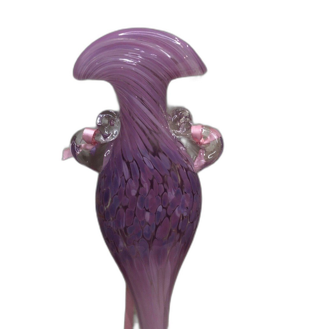 Hanging Hand Blown Glass Vase 11.5” Pink Purple Burst 3