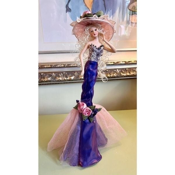 Vintage 14” Doll Figurine Includes Stand Purple Elegant
