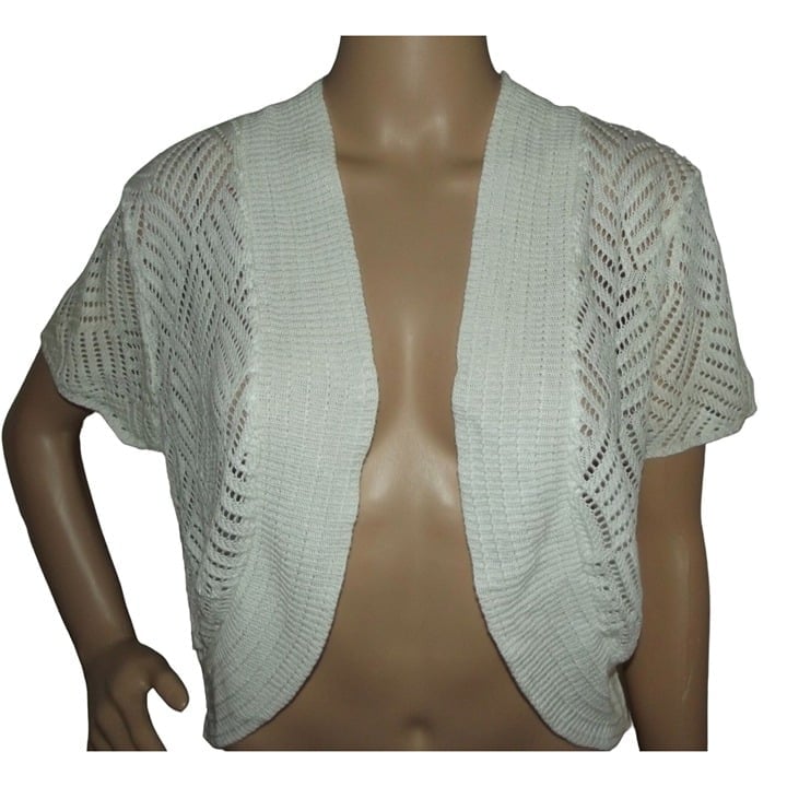 Ultra Flirt Plus 2X Sweater Shrug white knit Short Slee
