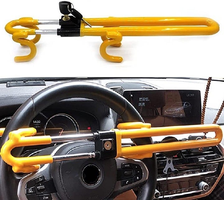 Anti-Theft Car’s Twin Hooks Steering Wheel Lock. Yellow color. New in box. G3rKKwyHN