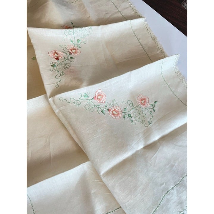 VTG Tablecloth Overlay Scarf Embroidered Fringed Linen (?) Boho Repurpose 6jfPFWdGL