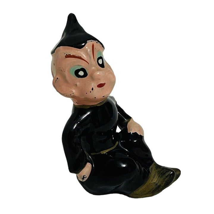 Vintage Sprite Pixie Elf Devil Figurine Japan Porcelain Black Suit 3 in tall gC4D7niPd