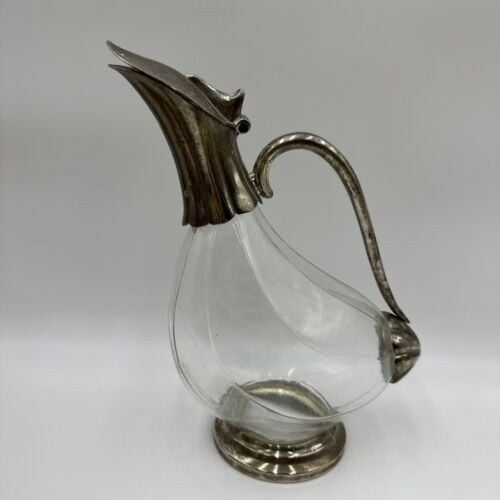Vintage Duck Form Decanter Wine Carafe Glass & Silver P