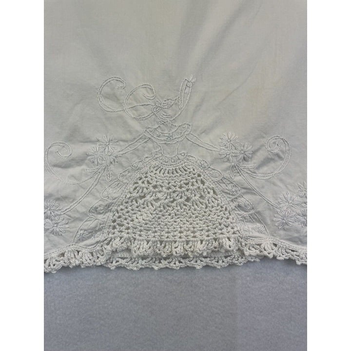 Vintage Hand Embroidered Pillowcase Hand Crocheted Lace Trim Southern Belle fjG4VkeoJ