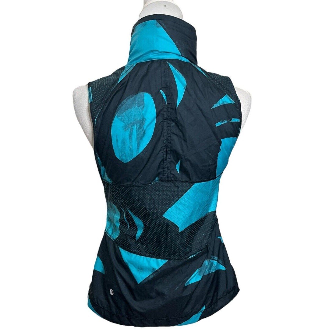 Lululemon Pack It Vest Back Spin Stroke Peacock Blue Black Hooded Women’s Size 4 fifLkmLYT