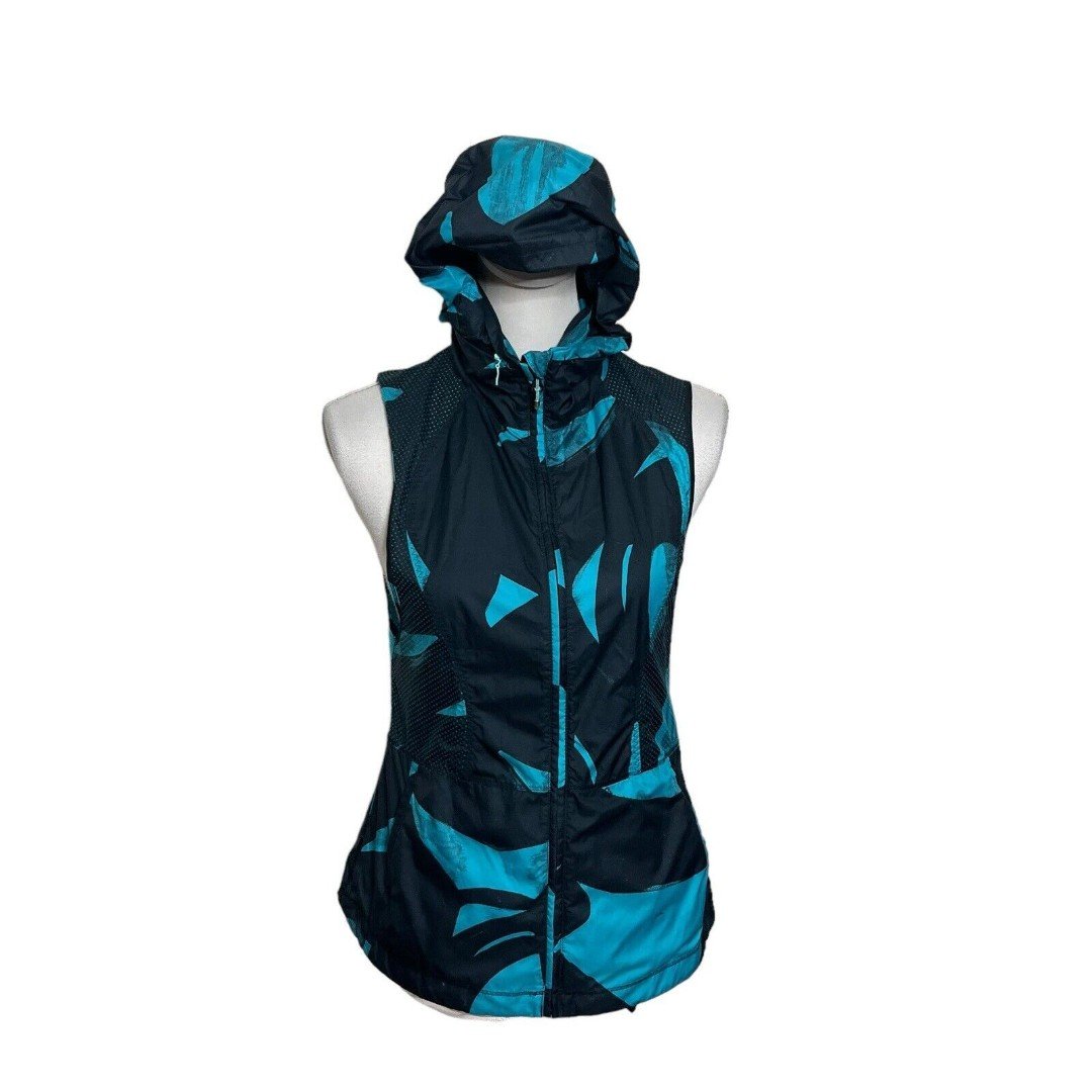 Lululemon Pack It Vest Back Spin Stroke Peacock Blue Black Hooded Women’s Size 4 fifLkmLYT