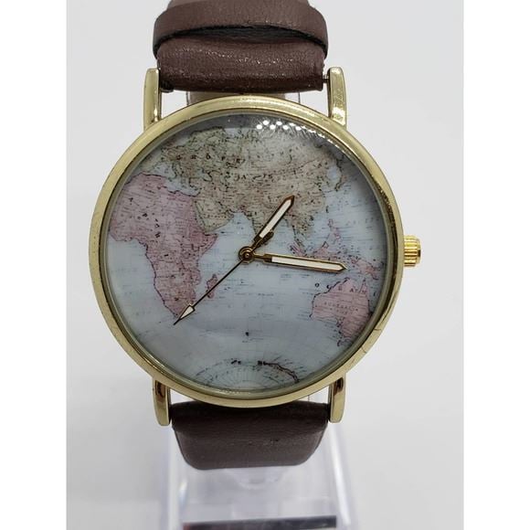 Map of the world watch, WAC5216KL. Brown adjustable band gfjEGn2CY