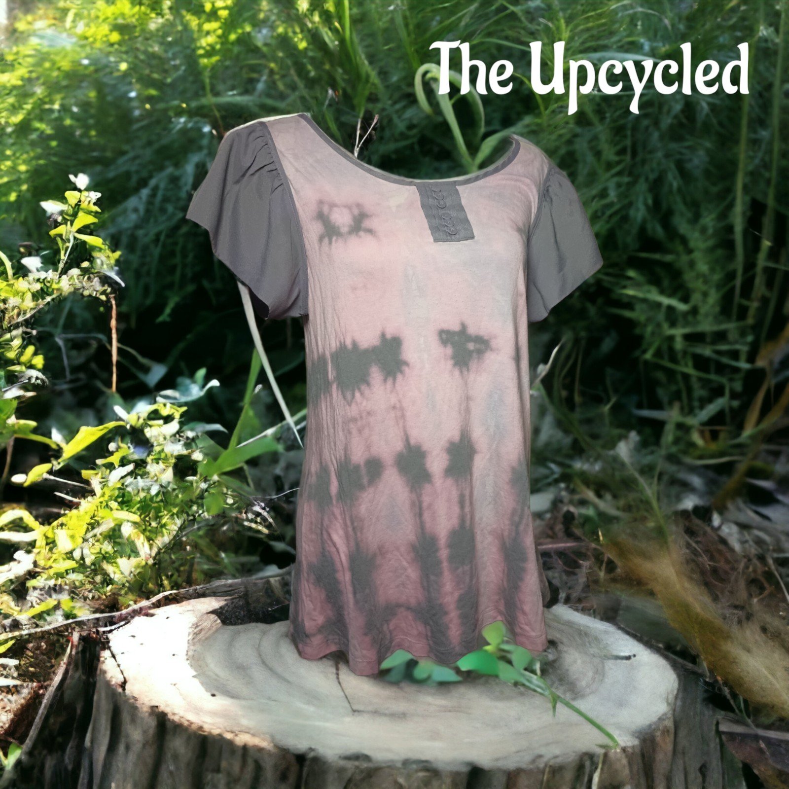 The Upcycled Flutter Sleeve Reverse Tye Dye Jewel Neckline Cotton Knit Poly Top 9CVsf6ctA