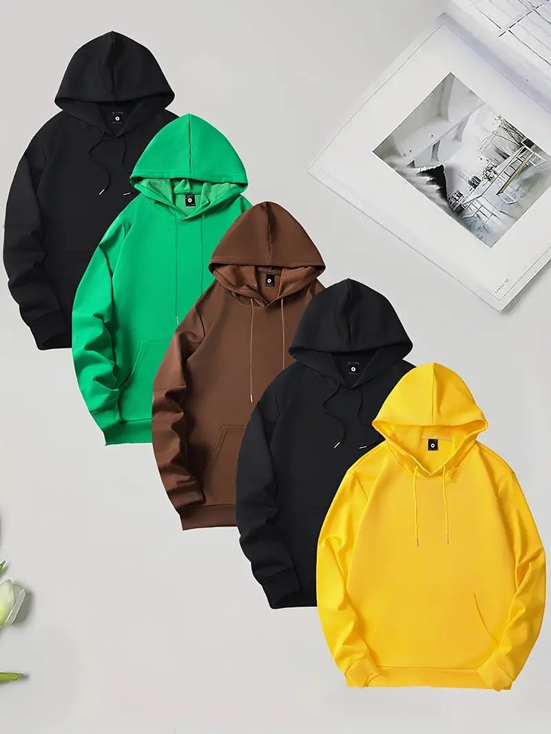 5Pcs Cool Hoodies For Men, Men´s Casual Solid Hooded Sweatshirt Streetwear For W CI1gb3Dp9