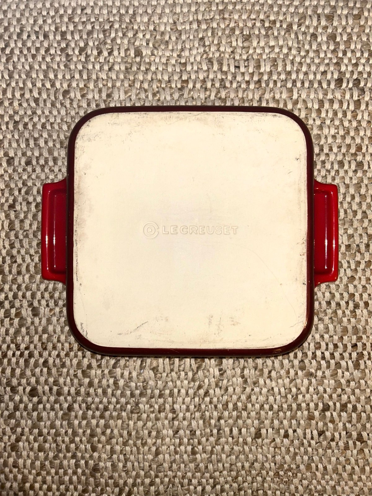 Red Le Creuset Stoneware Square Baking Dish with Handle