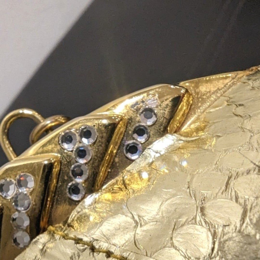 Vintage Le Ann Rhinestone Studded Snakeskin Embossed Evening Bag Purse Crossbody 7O0taIPqh