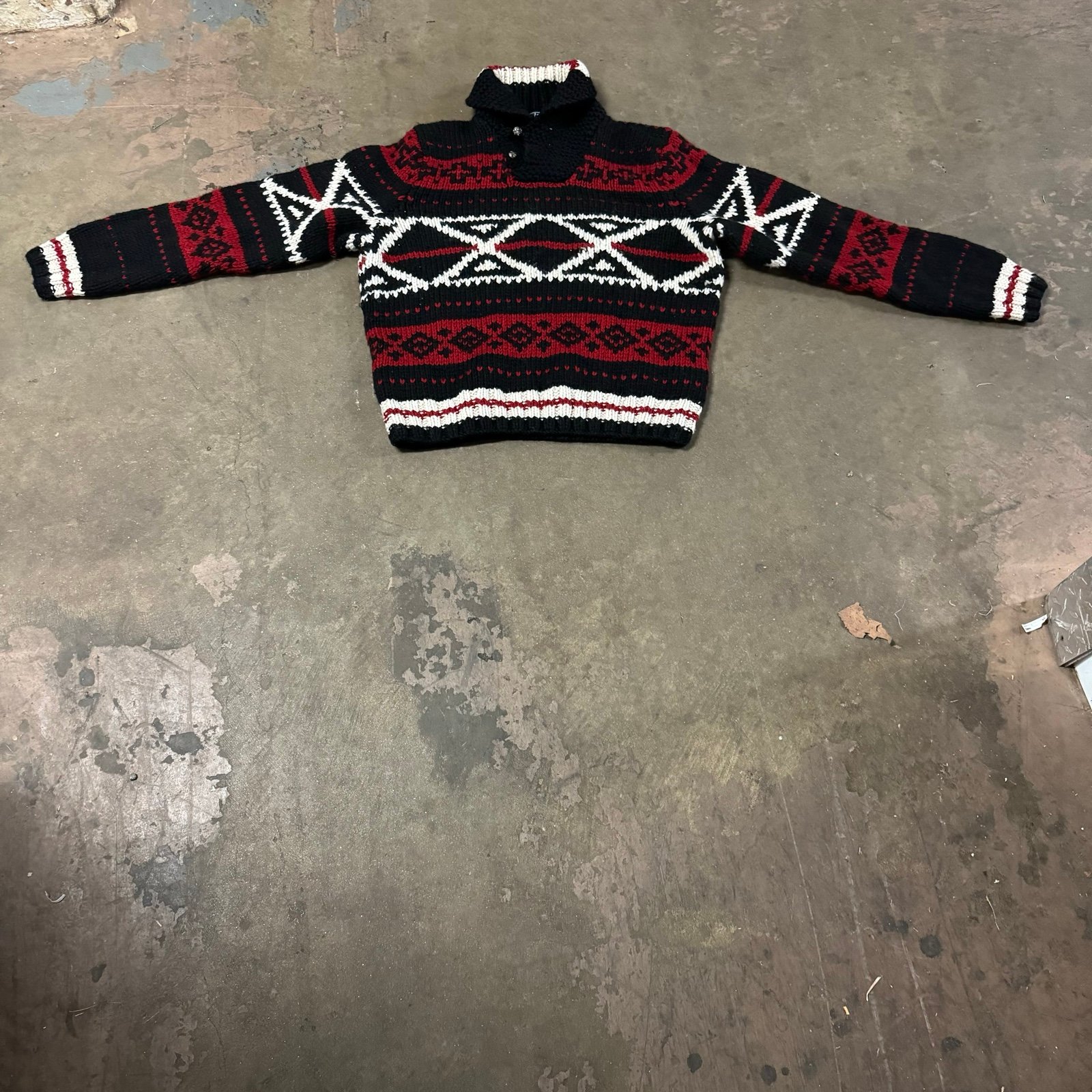 Polo Ralph Lauren Hand Knit Wool Shawl Collar Southwestern Pattern Sweater Ft45aObyw