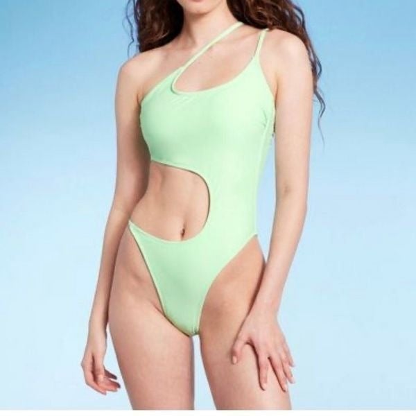 Women´s One Shoulder Cut Out One Piece Swimsuit - Wild Fable Light Green size Sm CG3DcC6CZ