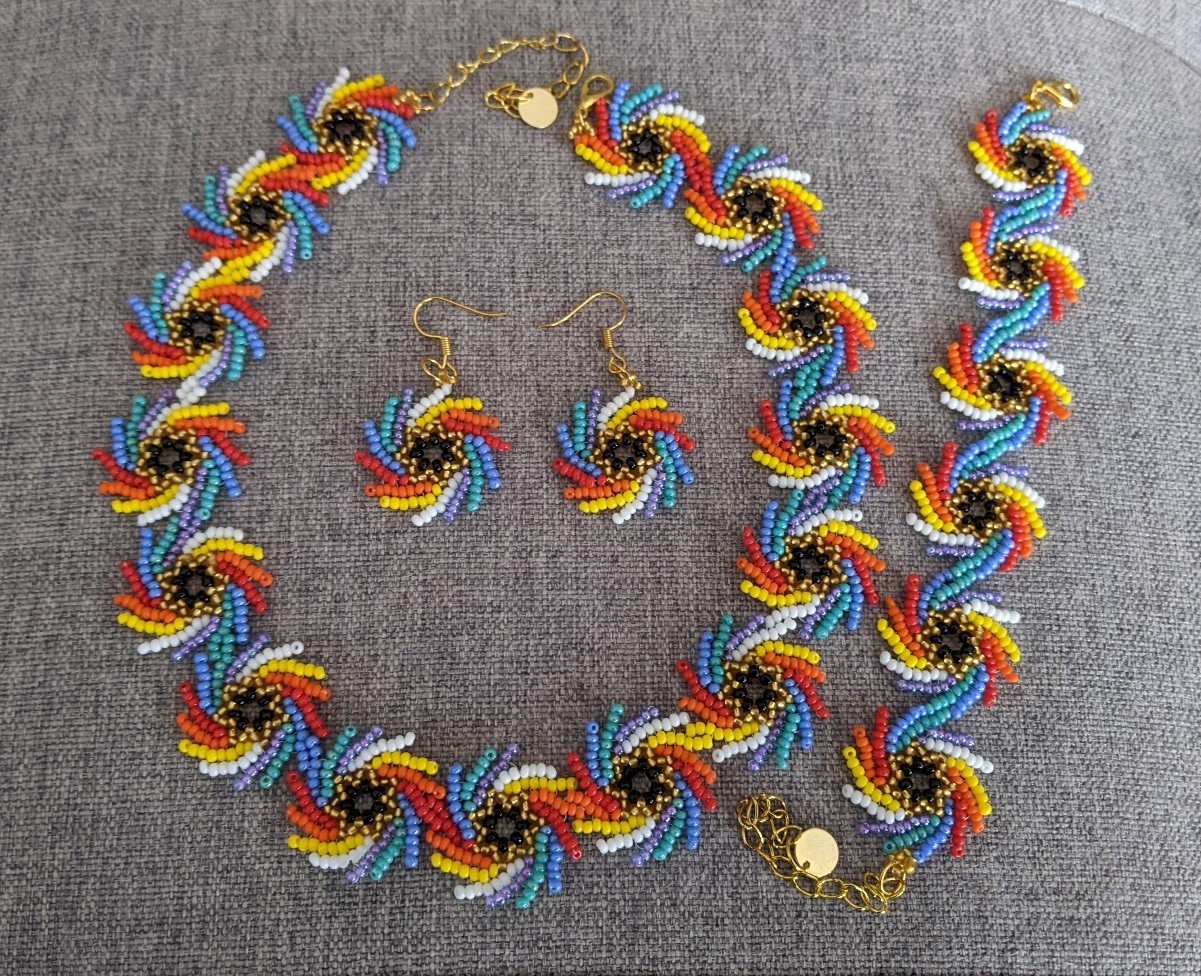 Handmade seed beaded jewelry Rainbow set CH1296Cdz