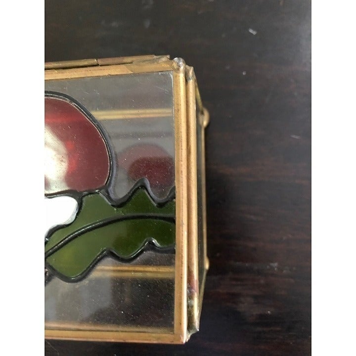 Vintage Teleflora Lovebirds Heart Glass Jewelry Box Love Valentine´s Day EDCfq1GXV