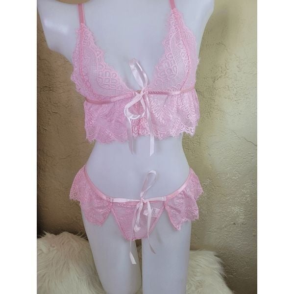 Sized Medium Womans Pink Lace Bralette Set 2PCD2 djAdL6