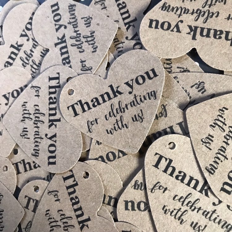 (150) pcs. of Heart Shape Thank You For Celebrating w/Us Tags +strings included F4S9cVOQQ