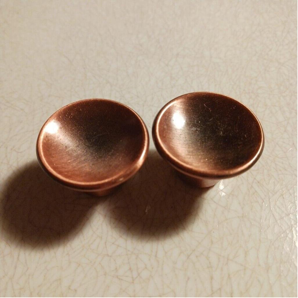 Set of 2 Vintage Drawer Cabinet Knobs Concave Round Tulip MCM Copper Color NOS 8YdLCJQFN