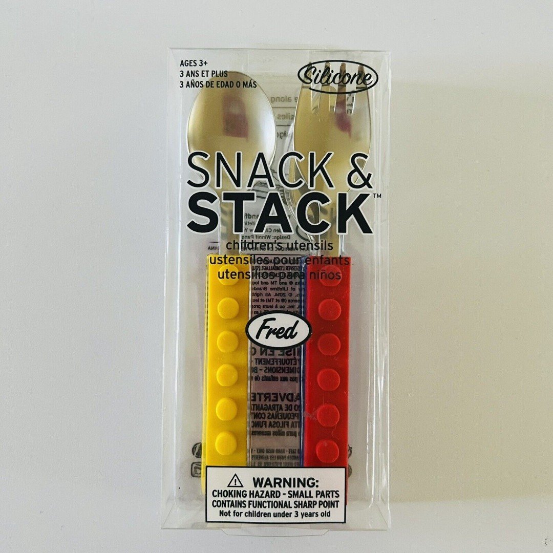 FRED Snack & Stack Silicone Stainless Steel Take Along Children´s Utensils cif4seypJ