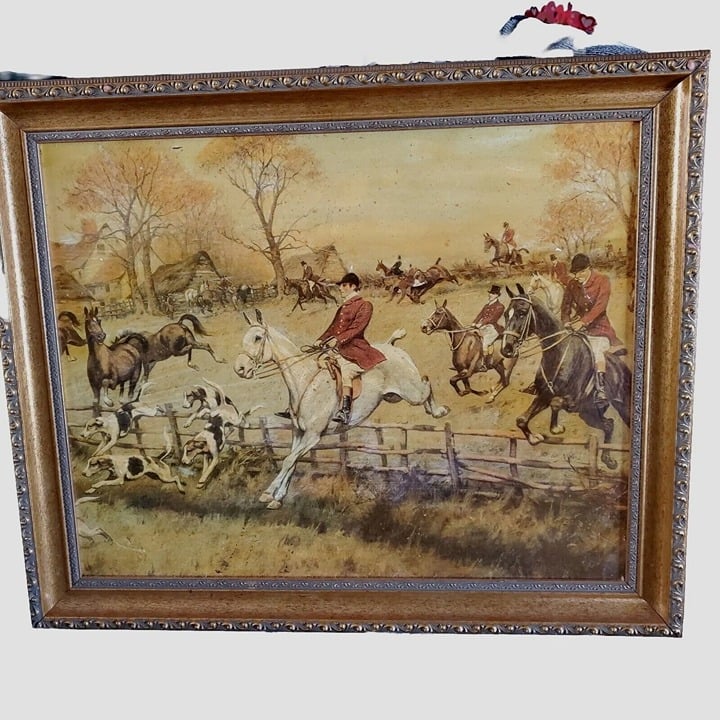 Lithograph Fox Hunting Horse Dogs Vintage 1994 Decorative Gold Frame cvOgNmjA7