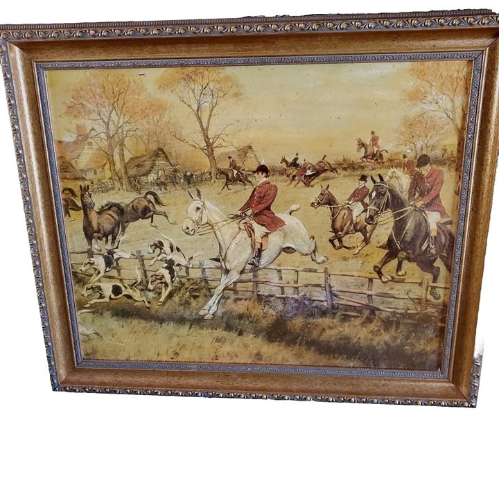 Lithograph Fox Hunting Horse Dogs Vintage 1994 Decorative Gold Frame cvOgNmjA7