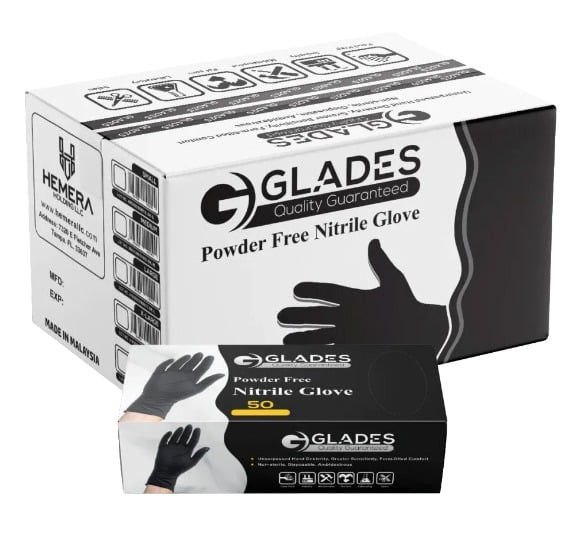 GLADES HEAVY DUTY BLACK INDUSTRIAL NITRILE GLOVES 8 MIL DIAMOND GRIP POWDER FREE eHA1pthWk