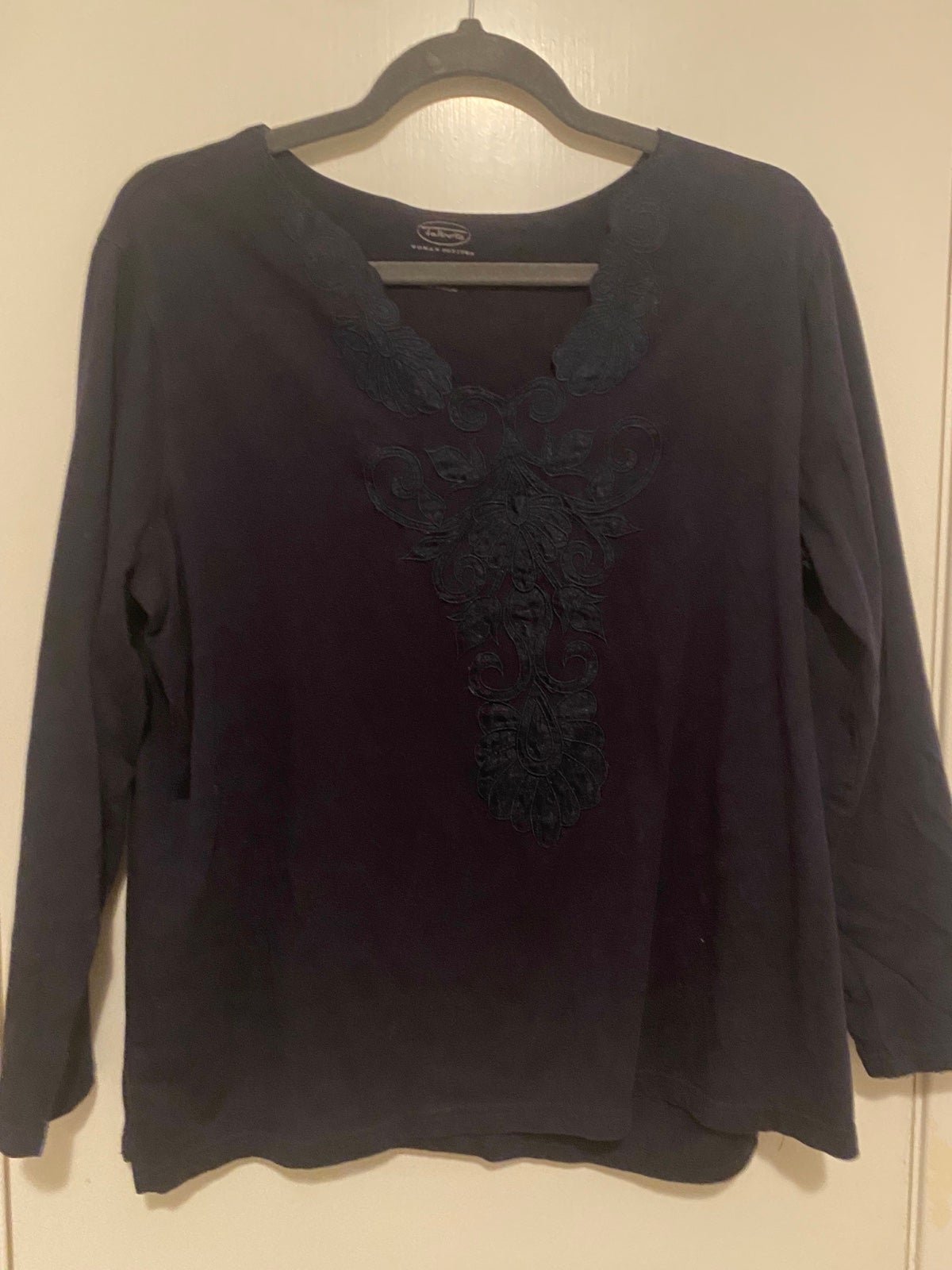 Talbots Long Sleeve Navy Blie Blousr with Embroidered N