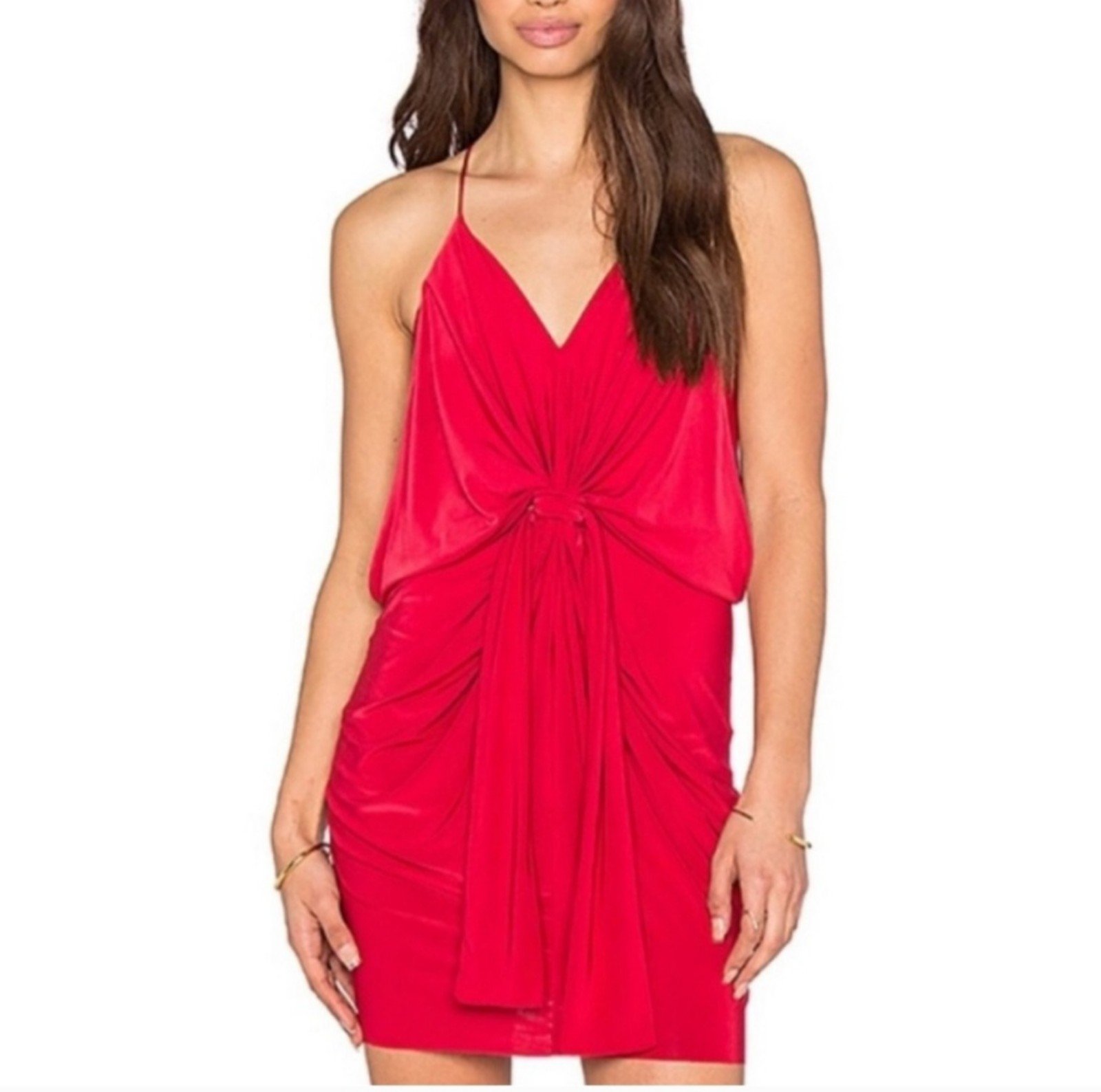 MISA Los Angeles Medium Red Domino Draped Mini Dress eC