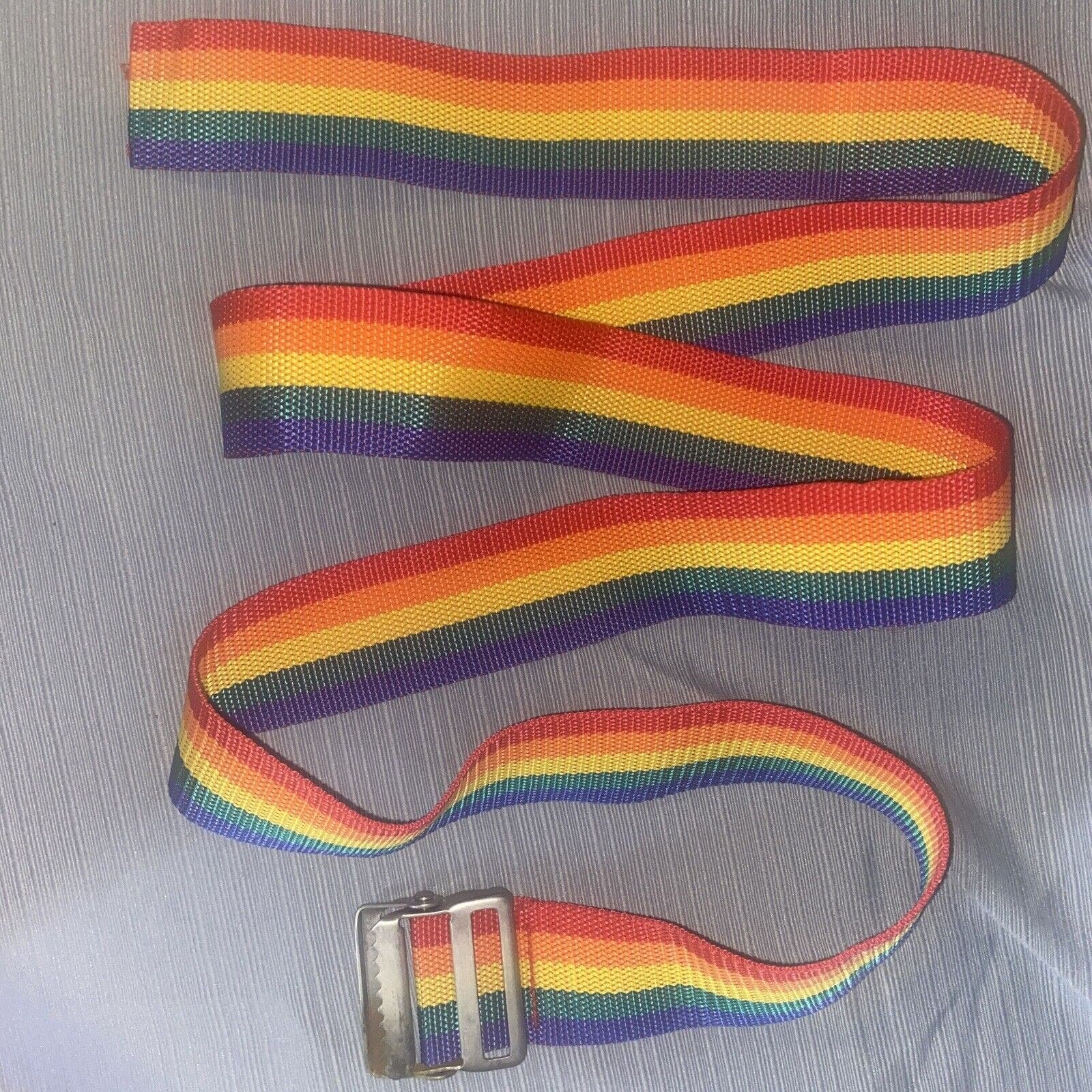 Vintage Rainbow Nylon Belt or Strap w/ Silver Tone Buckle ~ 72” L x 2” W fXxnRYAfb