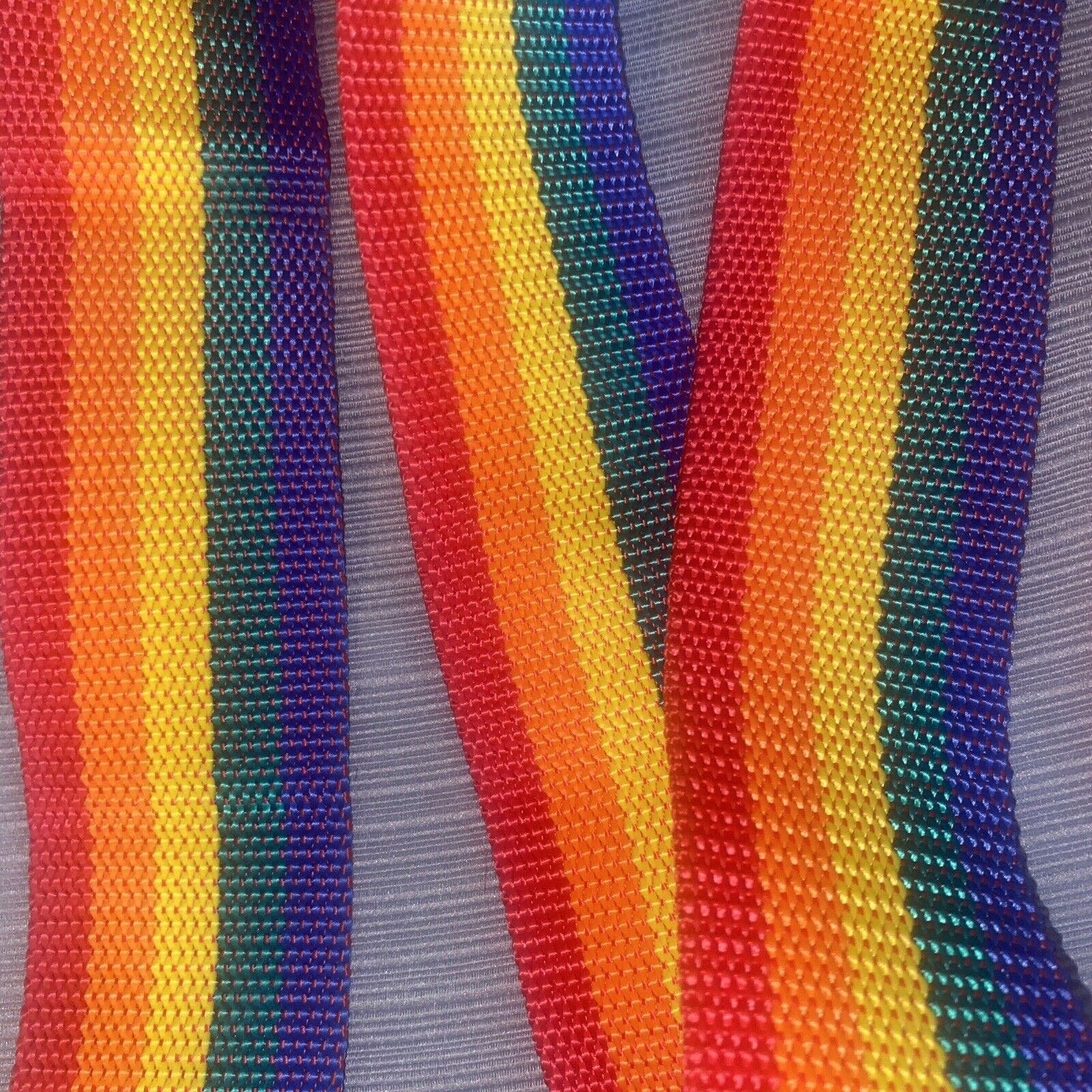 Vintage Rainbow Nylon Belt or Strap w/ Silver Tone Buckle ~ 72” L x 2” W fXxnRYAfb