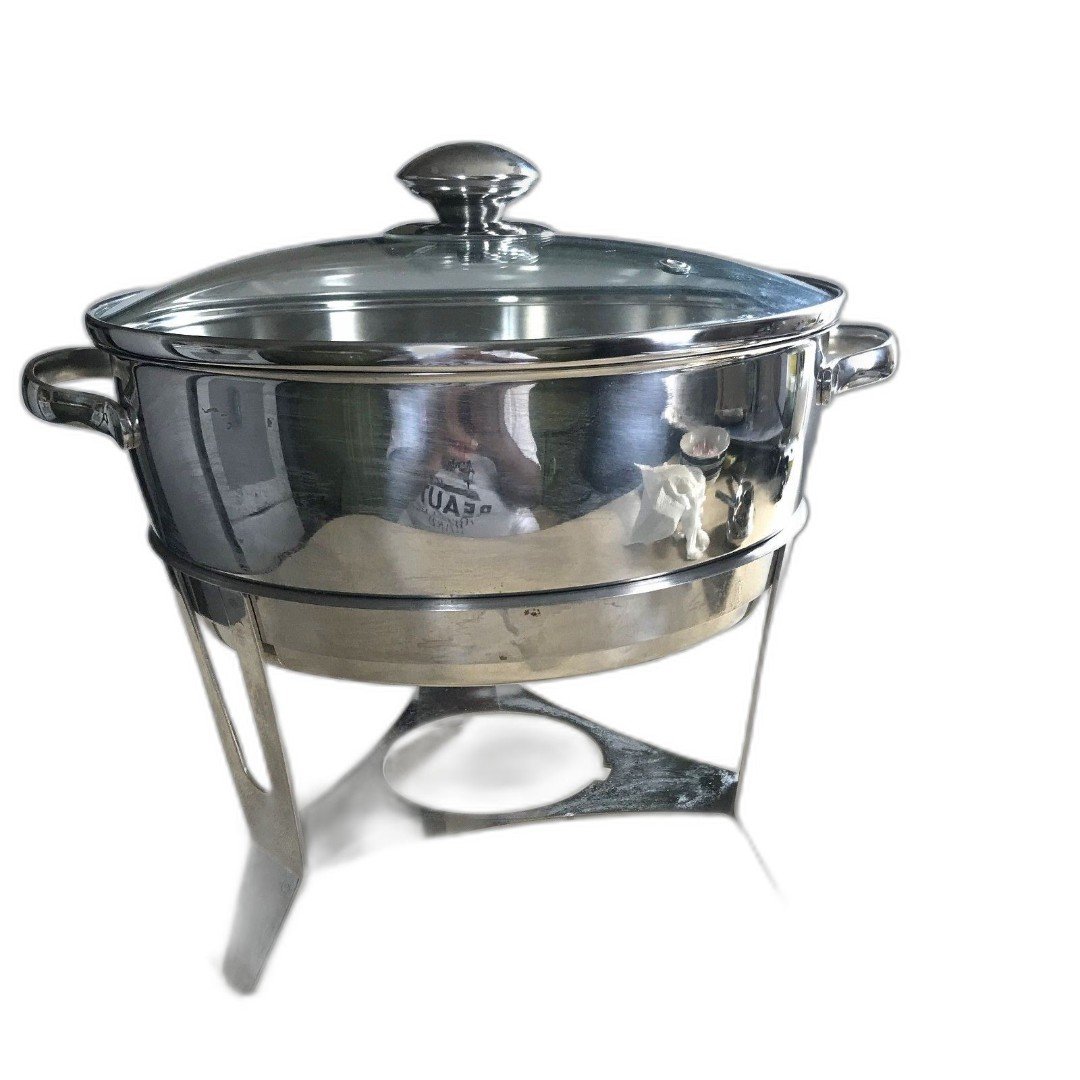 Chafing Dish Round Stainless Steel Warmer Glass Lid Water & Food Pan Ful Holder 1Ukmb6pjs