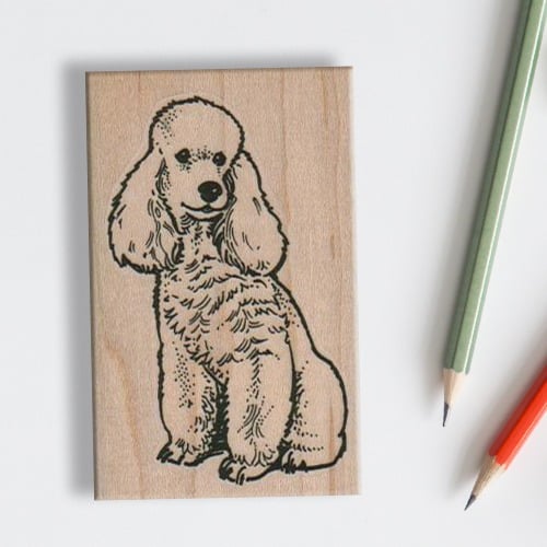 Sitting French Poodle Rubber Stamp - Wood Mounted - Dog