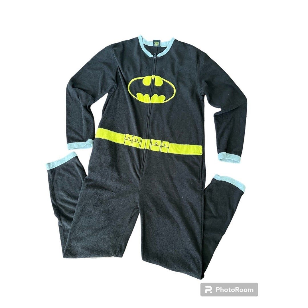 Unisex Adult Size XL One Piece Fleece Pajamas Batman Themed Pockets Black FzJ4zj1Yh